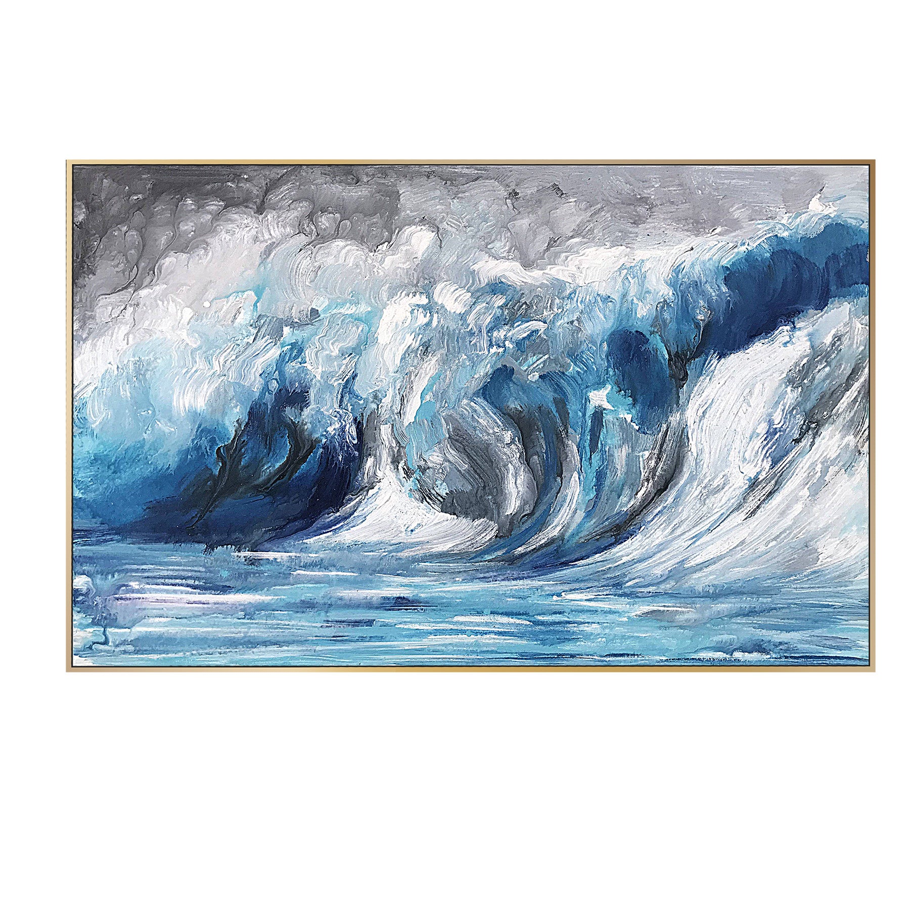 Ocean Waves Hand Painted Art Painting With 120X80 Cm Frame Soaap0010