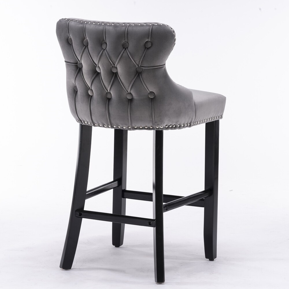 Gray Button Tufted Barstools Velvet Armless Chair Bar Table Stool 4pcs