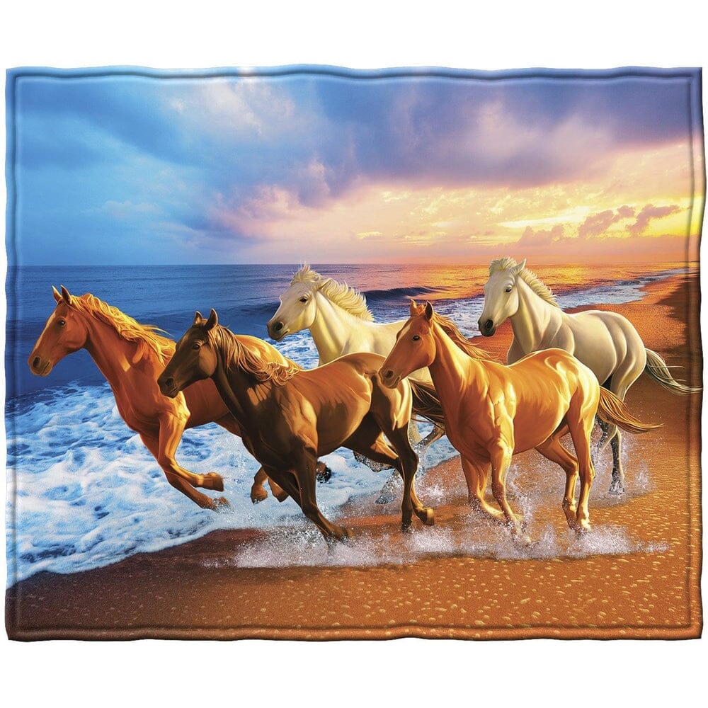 Horses on the Beach Super Soft Plush Fleece Throw Blanket