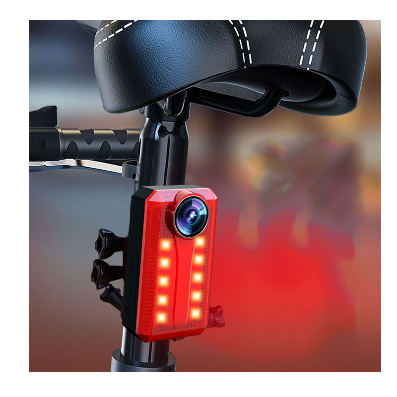 USB Rechargeable 1080p Bicycle Rear Cycling Flashlight Bike Camera with LED Tail Light