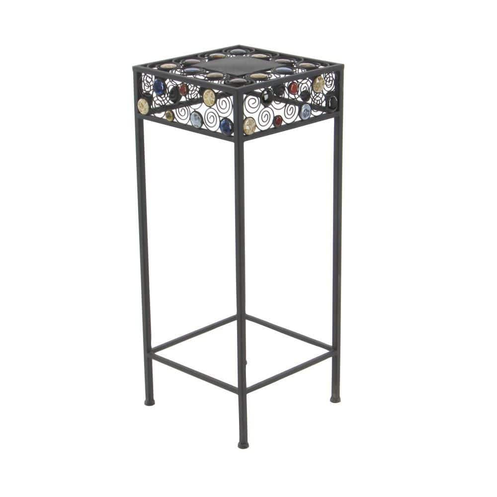 Litton Lane Large Black Metal Scroll Jeweled 3 Tier Plantstand (Set of 3) 61531