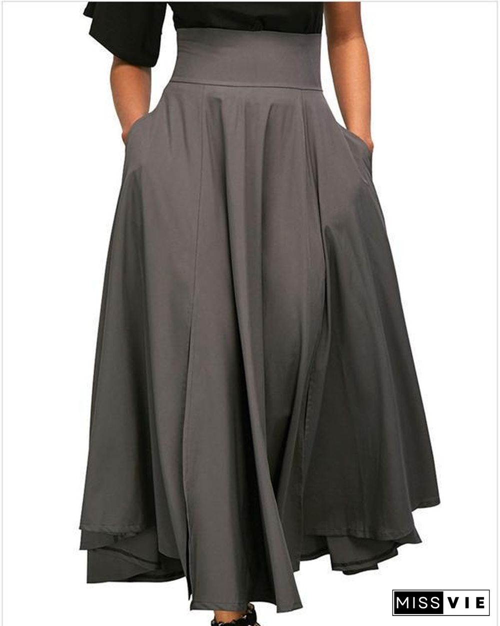 Women Elegant High Waist Pleated Back Zip Straps Skirts