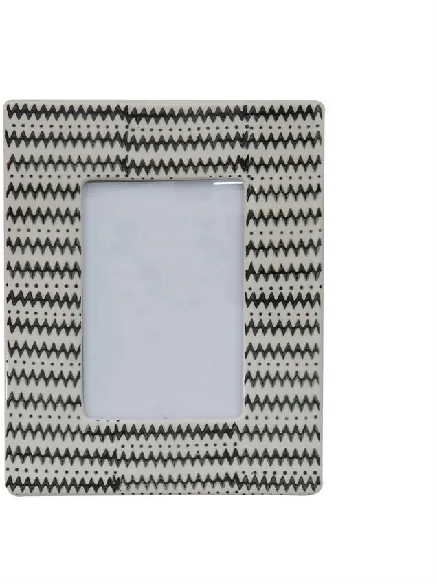 Cream and Black Patterned Stoneware Picture Frame