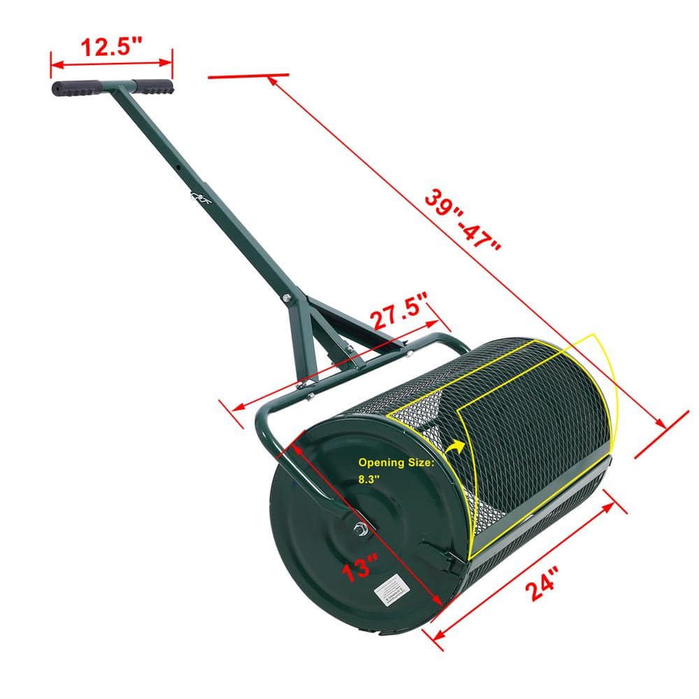 Tidoin 24 in. Steel Handheld Peat Moss Spreader Compost Spreader Metal Mesh with T Shaped Handle GH-YDW4-056