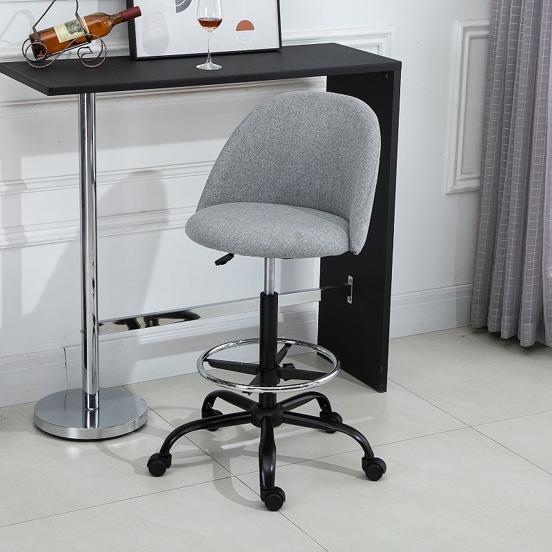 Vinsetto Ergonomic Rolling Drafting Chair for Standing Desk Linen Office Stool with Adjustable Foot Ring and Steel Base