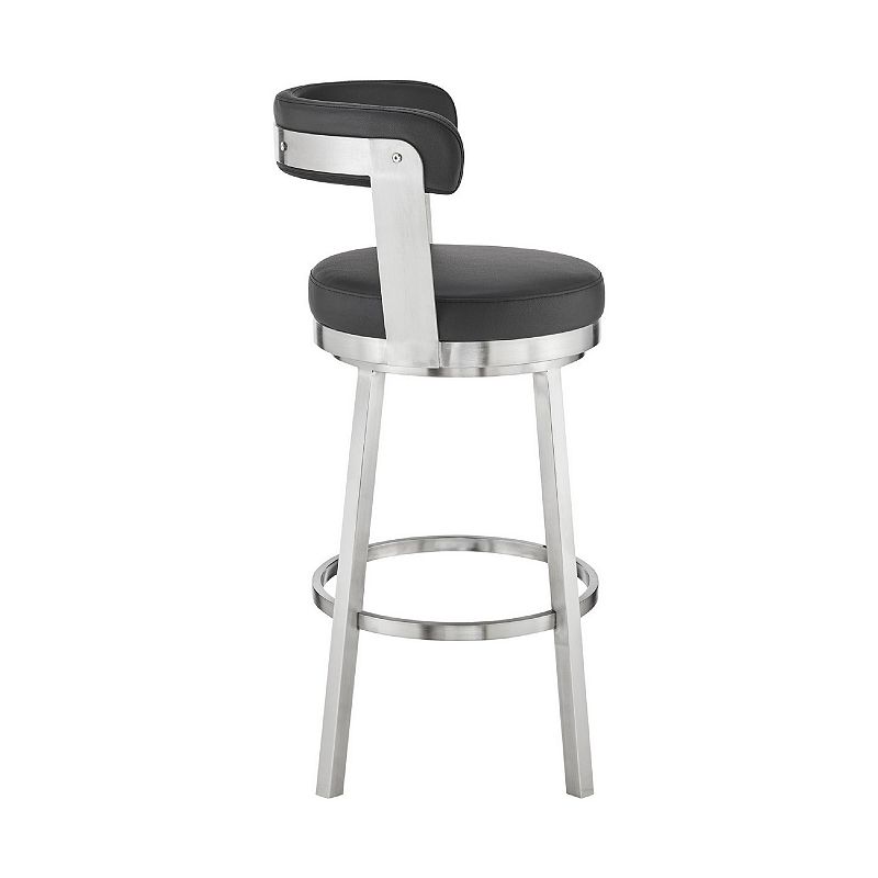 Swivel Barstool with Open Back and Metal Legs， Black and Silver