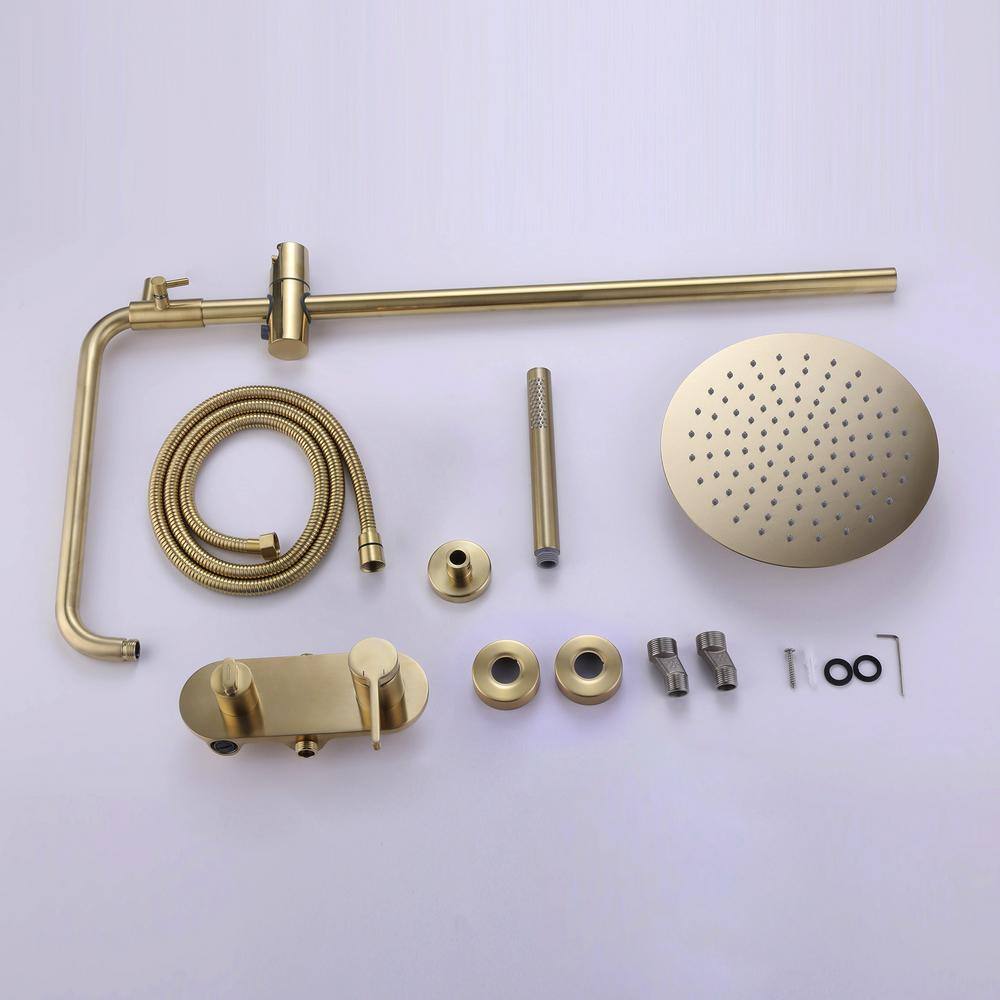 Tomfaucet 3-Spray Wall Bar Shower Kit with Hand Shower and Tub Faucet in Brushed Gold TFB1038BG