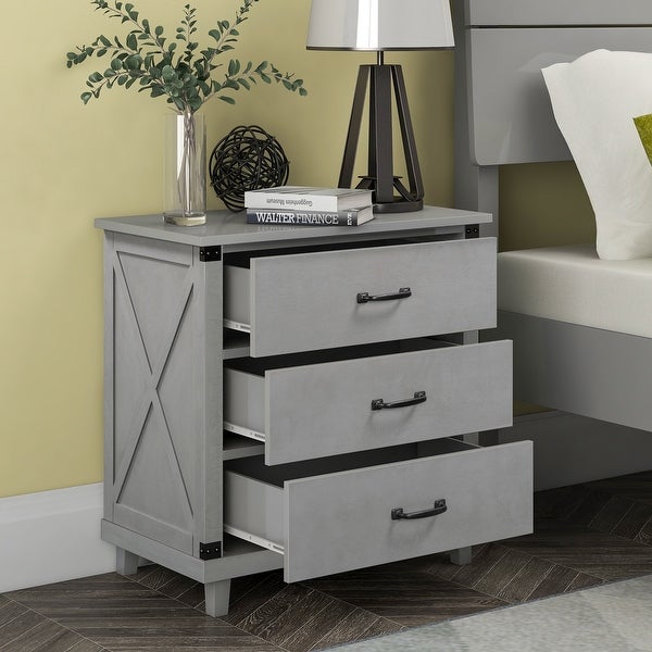 Modern Solid Wood Table Bedroom Bedside Table， MDF With 3 Drawers Locker for Bedroom/Living Room/Side Table - - 35465292