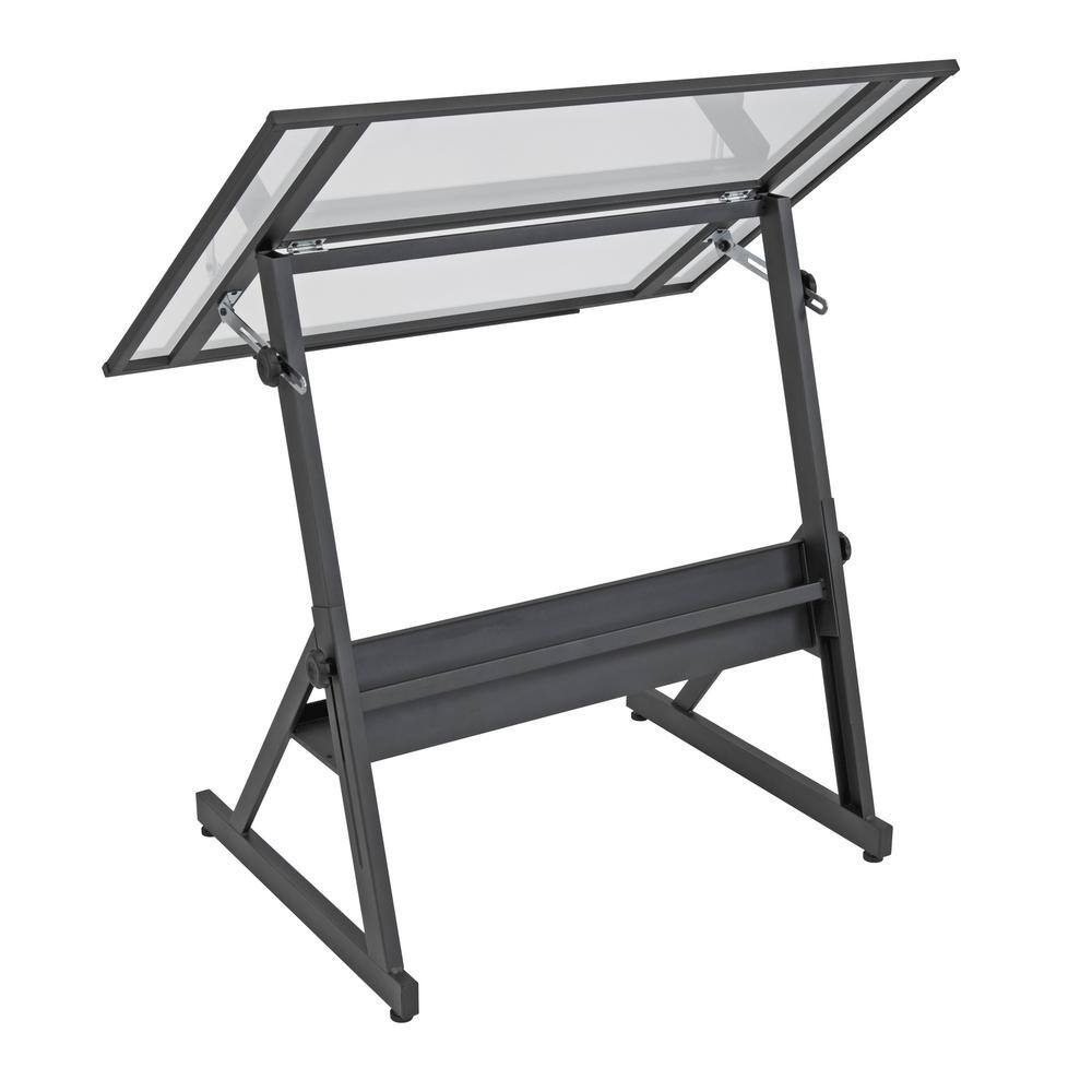 Studio Designs Solano 42 in. W DrawingWriting Desk in Charcoal Black  Clear Glass with Adjustable Top and Storage Shelf 13346