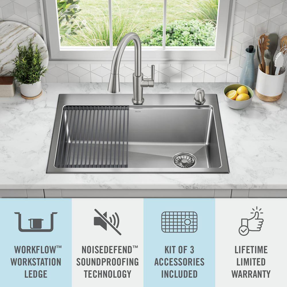 Delta Emery Stainless Steel 30 in. Single Bowl UndermountDrop-In Workstation Kitchen Sink with Accessories 95A9135-30S-SS-3D