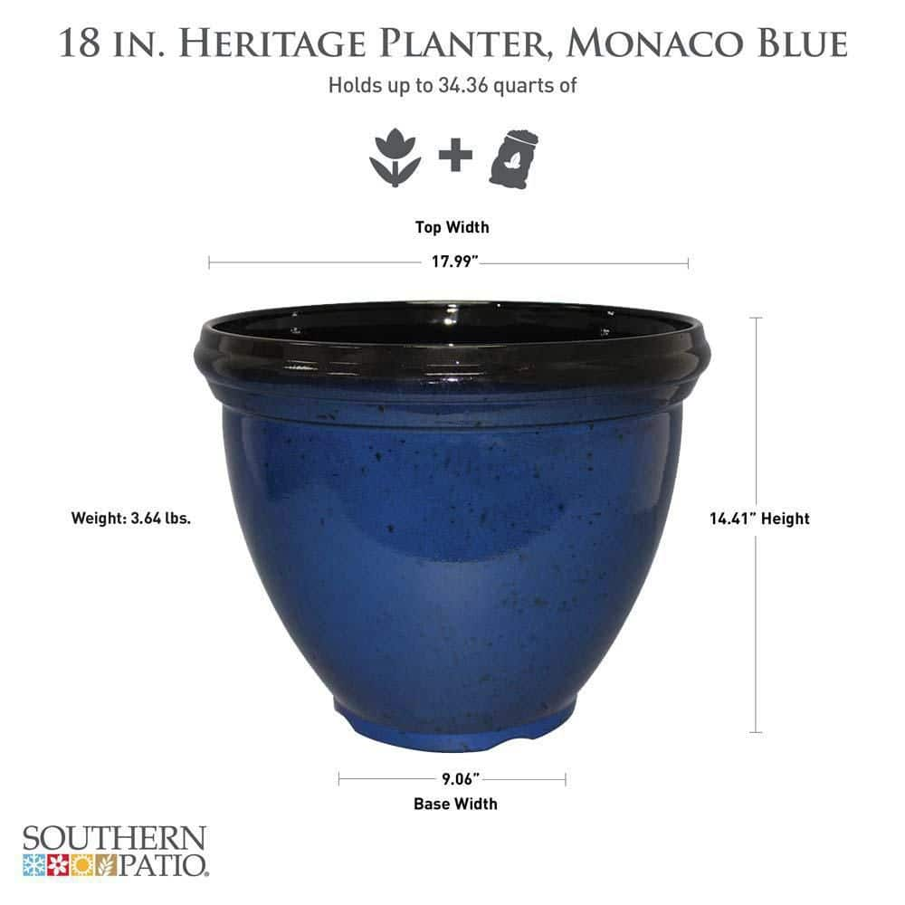 Southern Patio Heritage Large 18 in. x 14.4 in. 35 Qt. Monaco Blue High-Density Resin Outdoor Planter HDR-029779