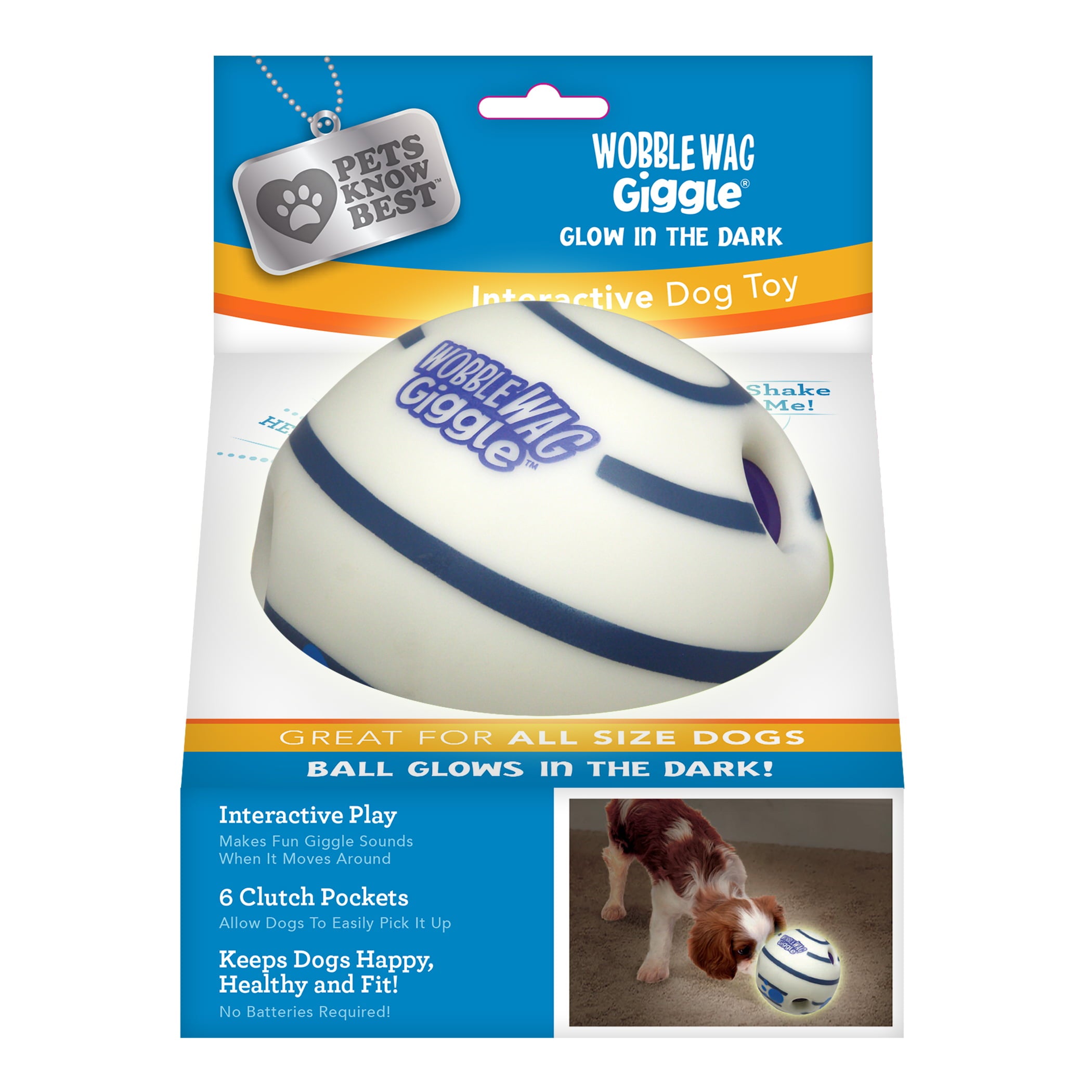 Pets Know Best Wobble Wag Giggle Glow in the Dark Interactive Dog Toy， White