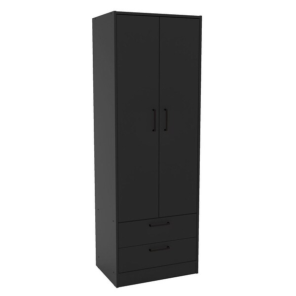 Boahaus Postdam Armoire， 2-Doors， 2-Drawers， Black Finish - - 36235545