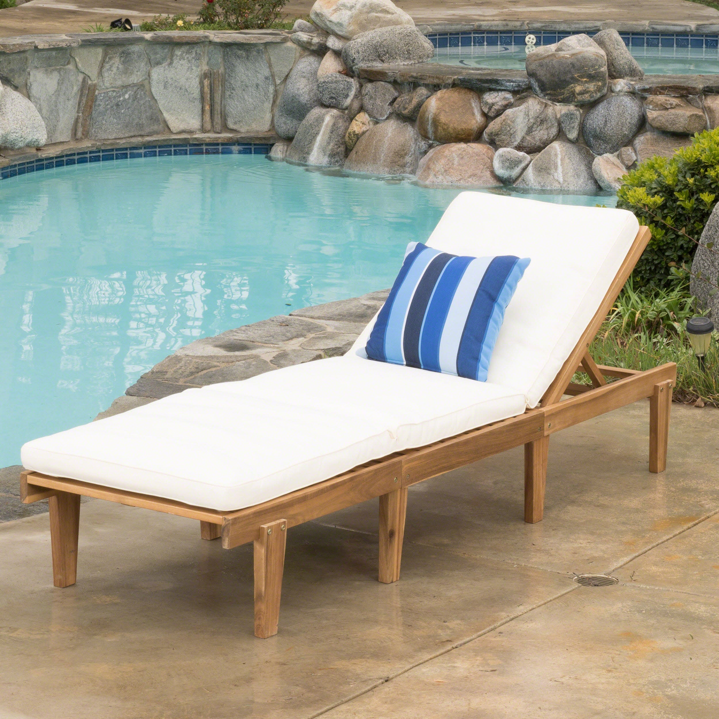 Paolo Outdoor Teak Brown Wood Chaise Lounge with Cushion