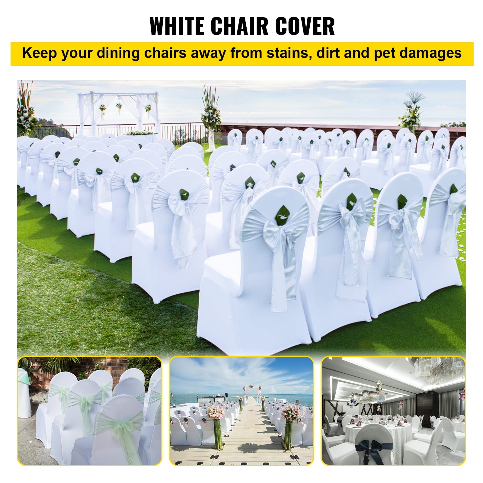 VEVORbrand 50 PCS White Chair Covers Polyester Spandex Chair Cover Stretch Slipcovers for Wedding Party Dining Banquet Chair Decoration Covers