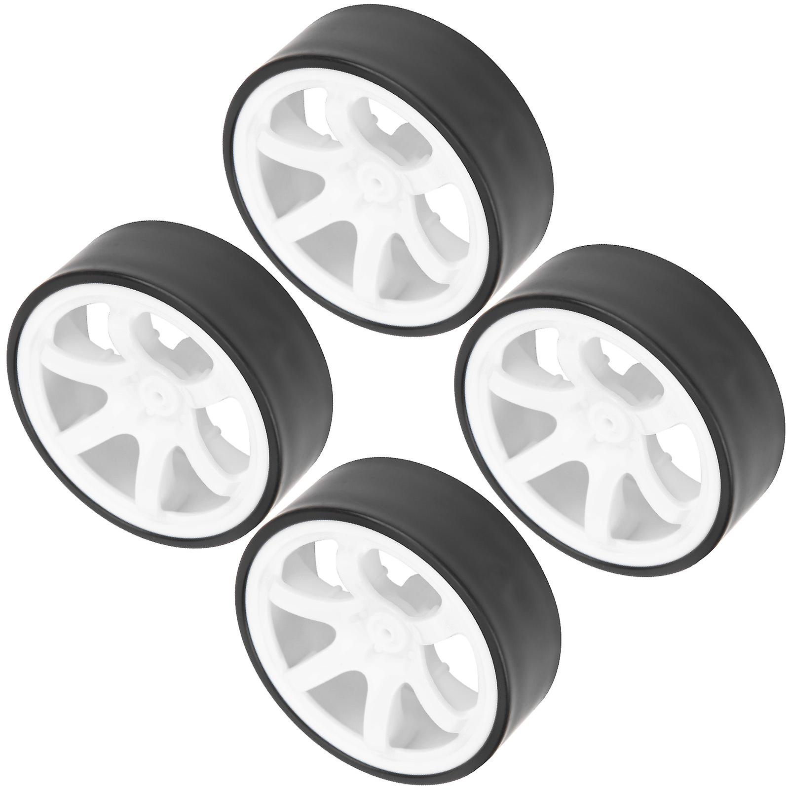 4pcs Rc 6 Spoke Plastic Wheel Rims With Rubber Tires For 1/10 Rc Drift Car Onroad Drifting Car(white )