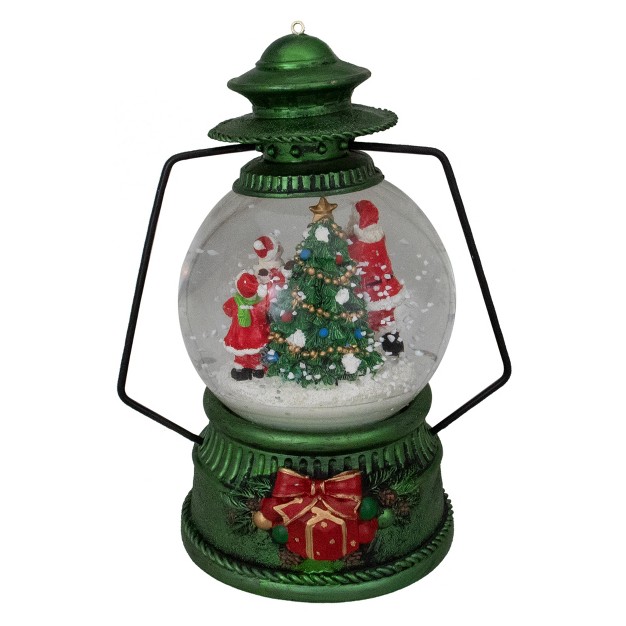 Santa Claus And Kids By Christmas Tree Lantern Snow Globe