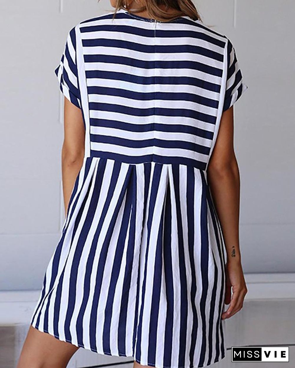 Striped Short Sleeve Casual Tunic Dress P15597