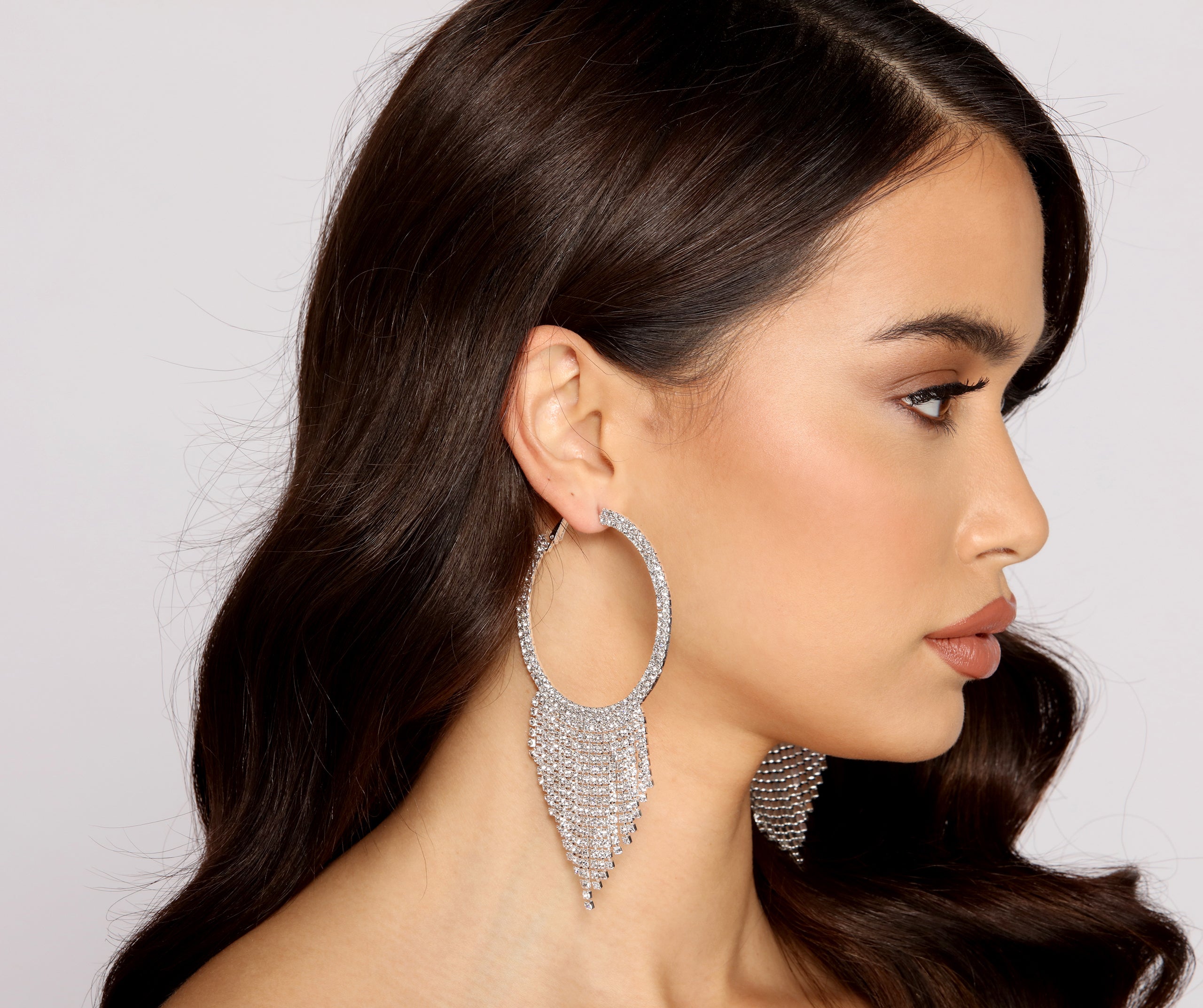 Glamorous Rhinestone Fringe Hoop Earrings