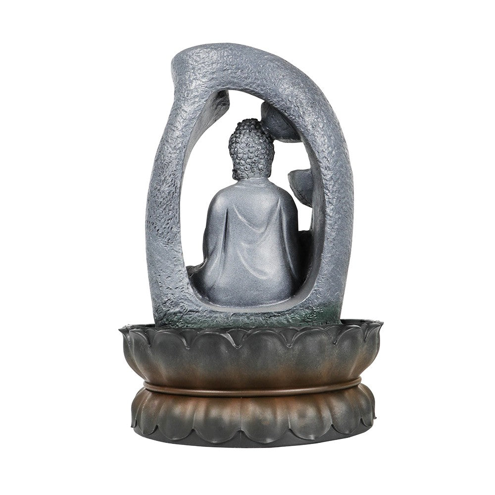 Willwolf Indoor Zen Buddha Fountain with LED Light，Indoor TableTop Water Fountain for Home and Office，Resin Waterfall，Buddha Statue Decor