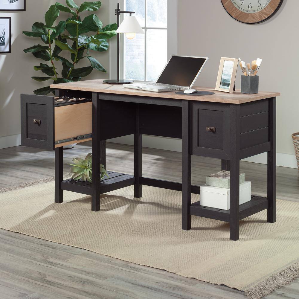 SAUDER Cottage Road 53.937 in. Raven Oak Computer Desk with File Storage 431265