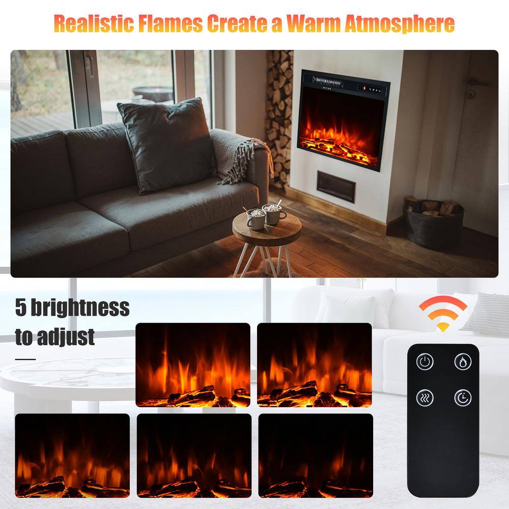 Costway 20 in. 1500-Watt Freestanding and Recessed Heater Electric Fireplace Log Flame Remote in Black FP10046US