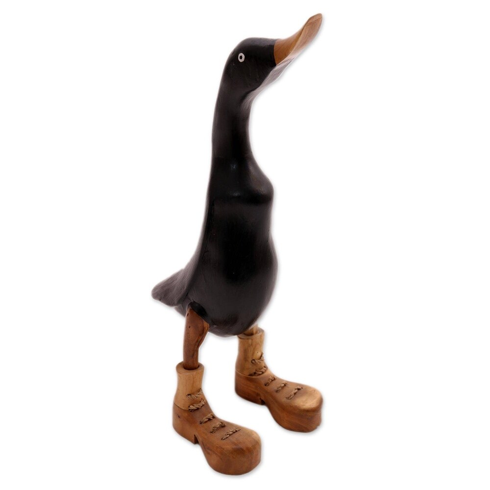 NOVICA Stomping Duck in Black  Wood and bamboo root sculpture