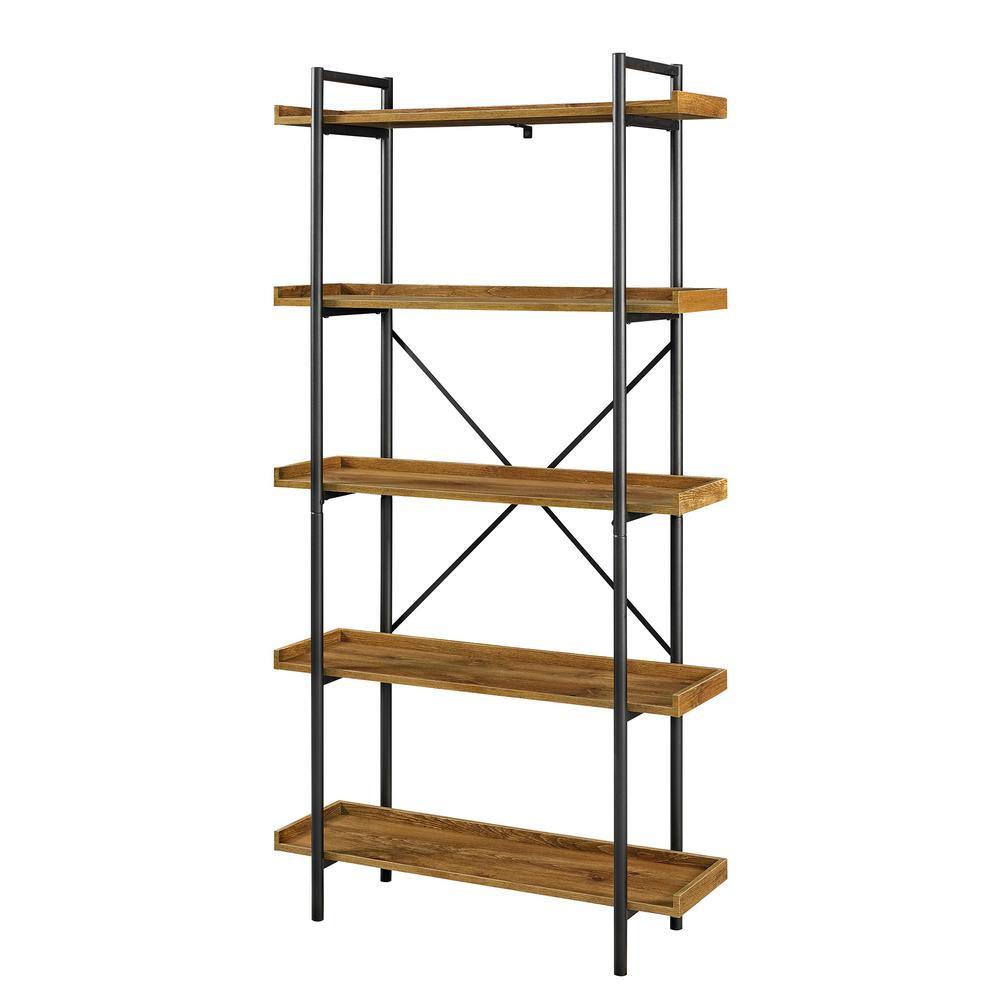 Walker Edison Furniture Company 68 in. BarnwoodBlack Metal 5-shelf Etagere Bookcase with Open Back HDS68UPBW