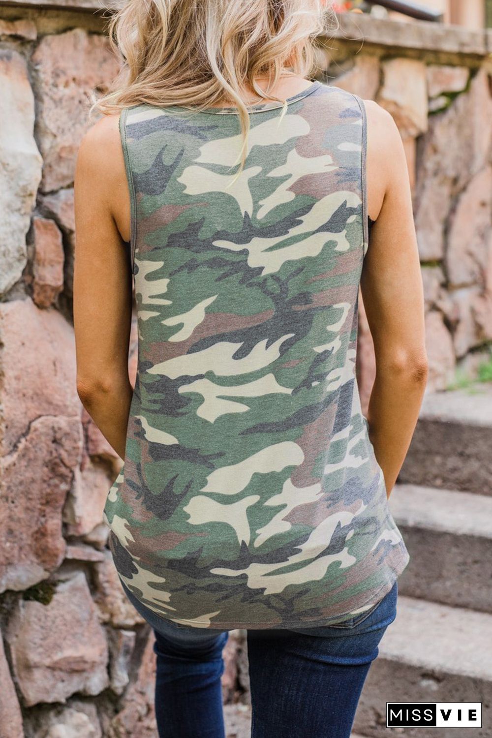 Camo Print Twist Hemline Tank Top