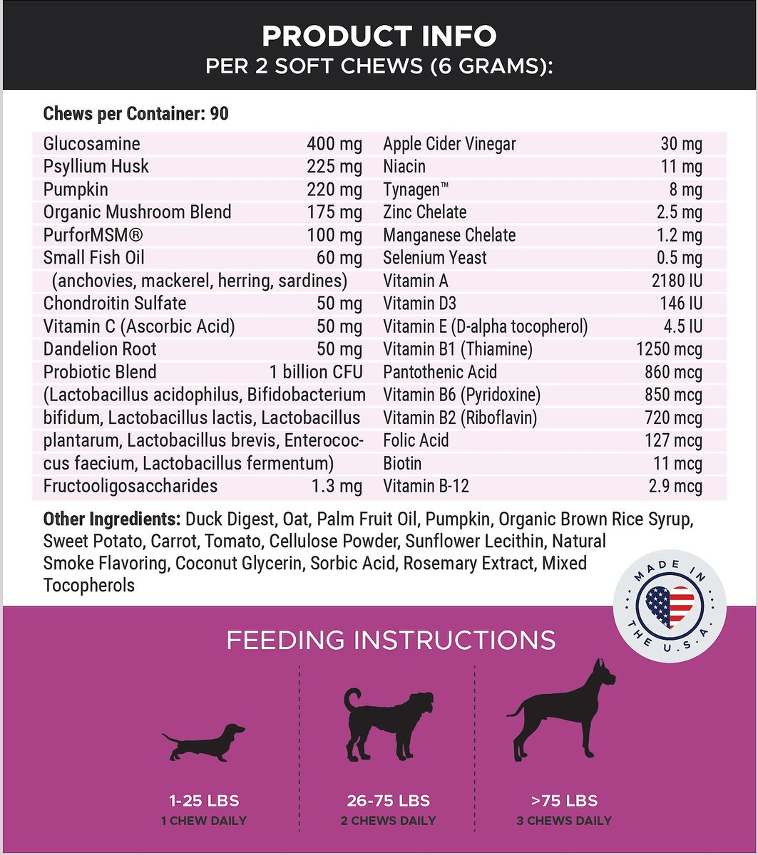 PetHonesty Duck Flavored Soft Chews Multivitamin for Senior Dogs