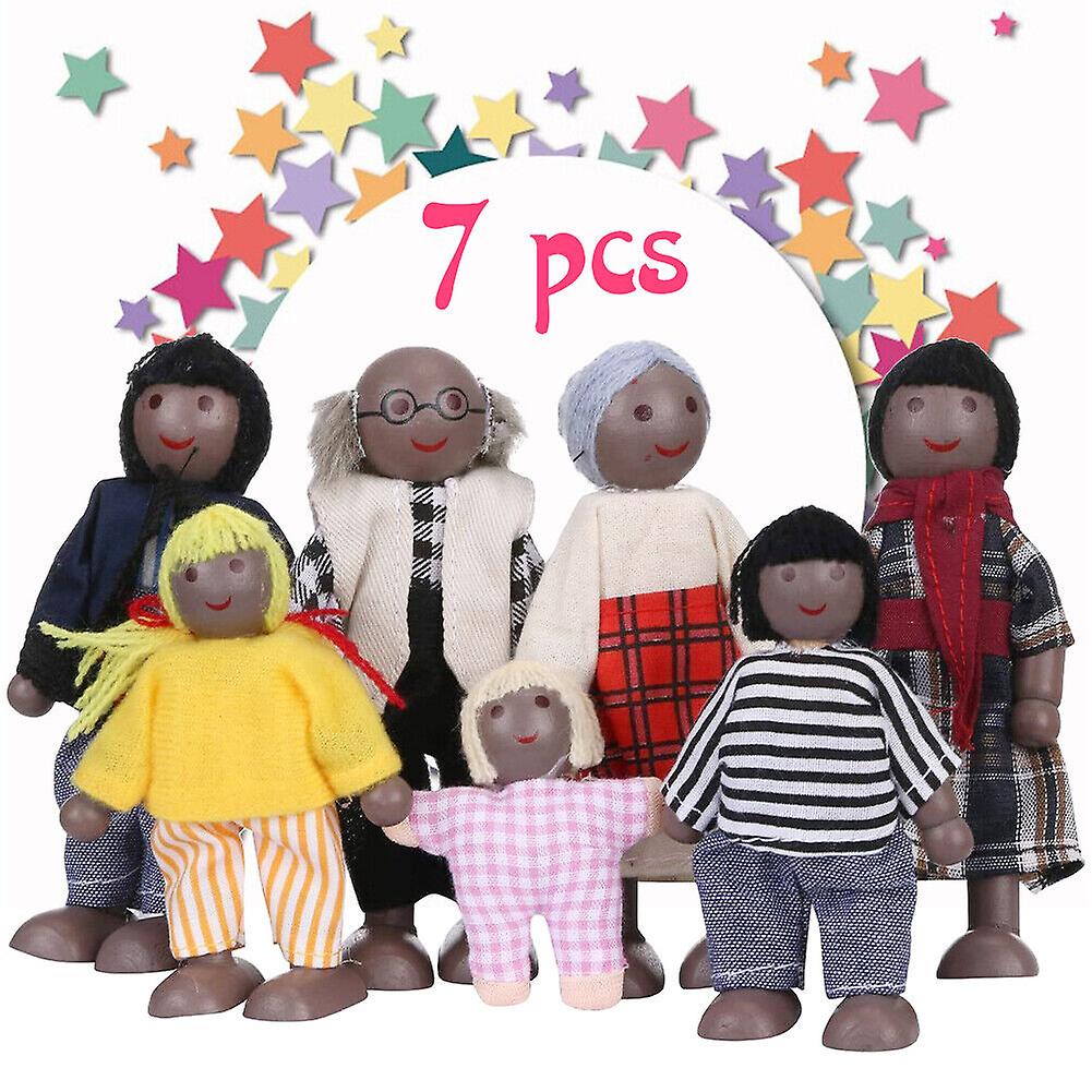 7 People Family Dolls Playset Wooden Figures For Children House Pretend Gift New