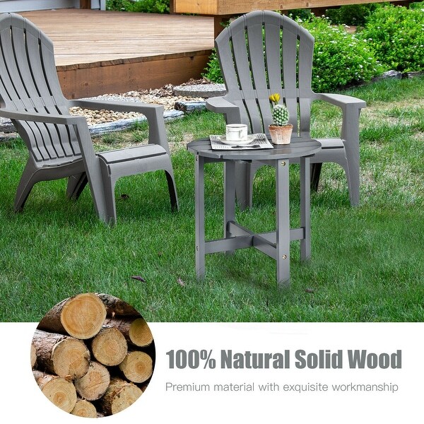 Patio Round Side Wooden Slat End Coffee Table for Garden