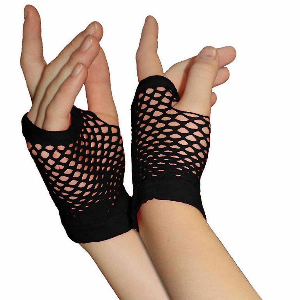 Women's Short Fishnet Fingerless Mesh Gloves