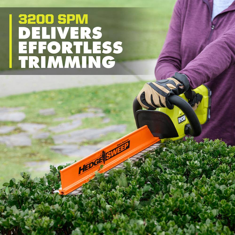 RYOBI ONE+ 18V 22 in. Lithium-Ion Cordless Hedge Trimmer with 2.0 Ah Battery and Charger P2690