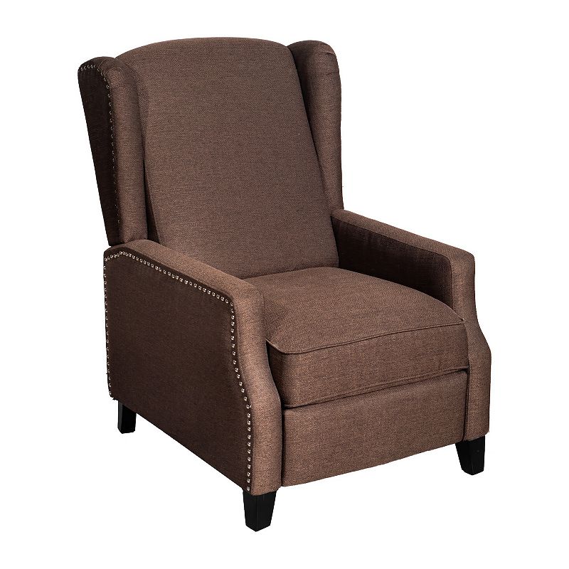 Emma And Oliver Leeds Classic Wingback Design Fabric Upholstered Easy Push Back Recliner