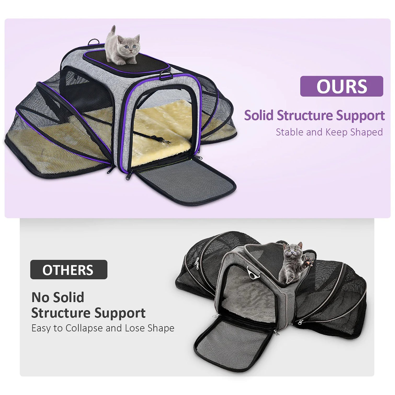 Semiocthome Expandable Foldable Pet Carrier Bag， Airline Approved，Purple