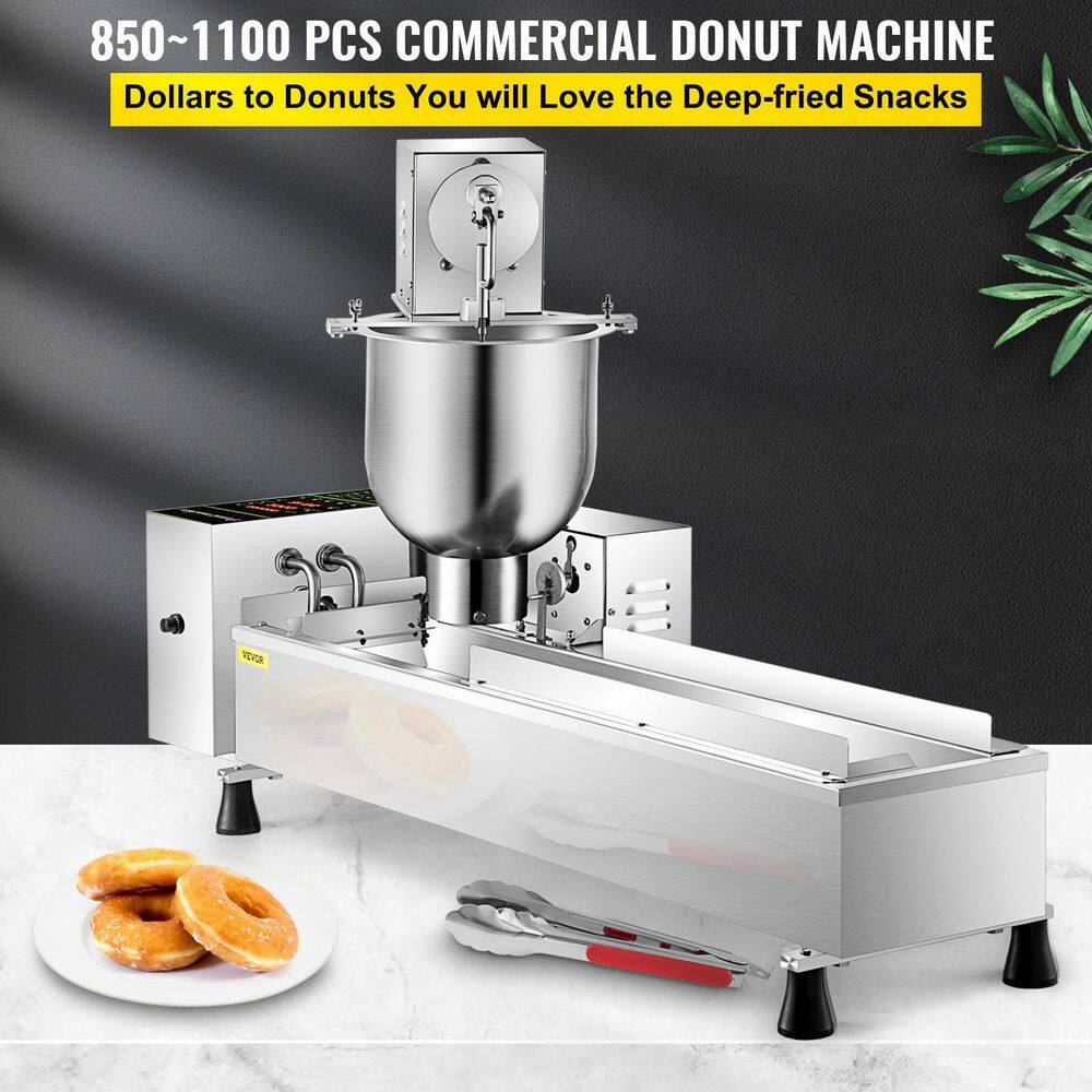 VEVOR Auto Doughnut Maker Single Row Commercial Automatic Donut Making Machine with 7 Liter Hopper 3 Sizes Molds Silver QZDTTQJDP00000001V1