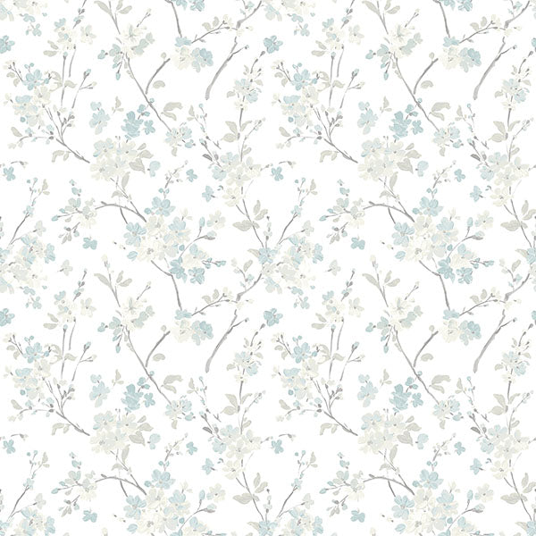 Glinda Aqua Floral Trail Wallpaper from the Flora & Fauna Collection