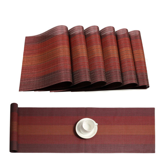 Muka Table Runner and 6 Placemats Set Washable PVC