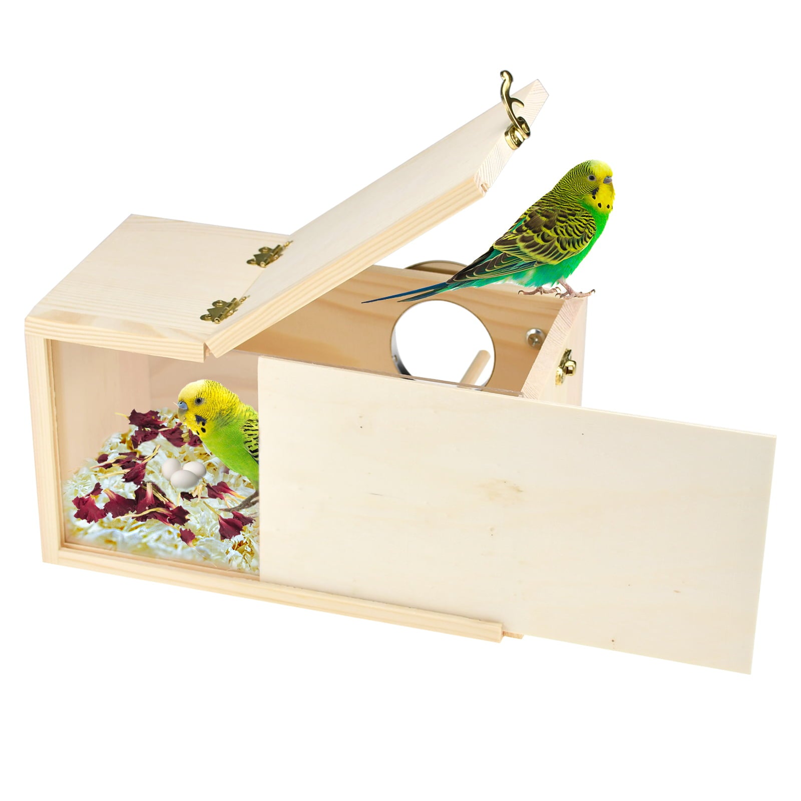 Vehomy Parakeet Nesting Box Cockatiel Nesting Box Bird Nest Bird Breeding Box House Wooden Acrylic Transparent Bird Box with Detachable Wooden Board for Lovebirds Cockatiel Budgie Conure Parrot