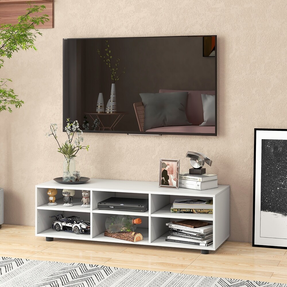 6 Cubby Media Console Entertainment Center with Adjustable Shelves