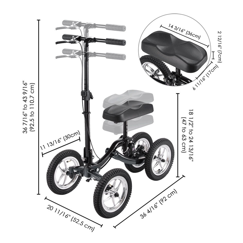 Yescom Folding All-Terrain Knee Walker Scooter Steerable Brake Basket Pump