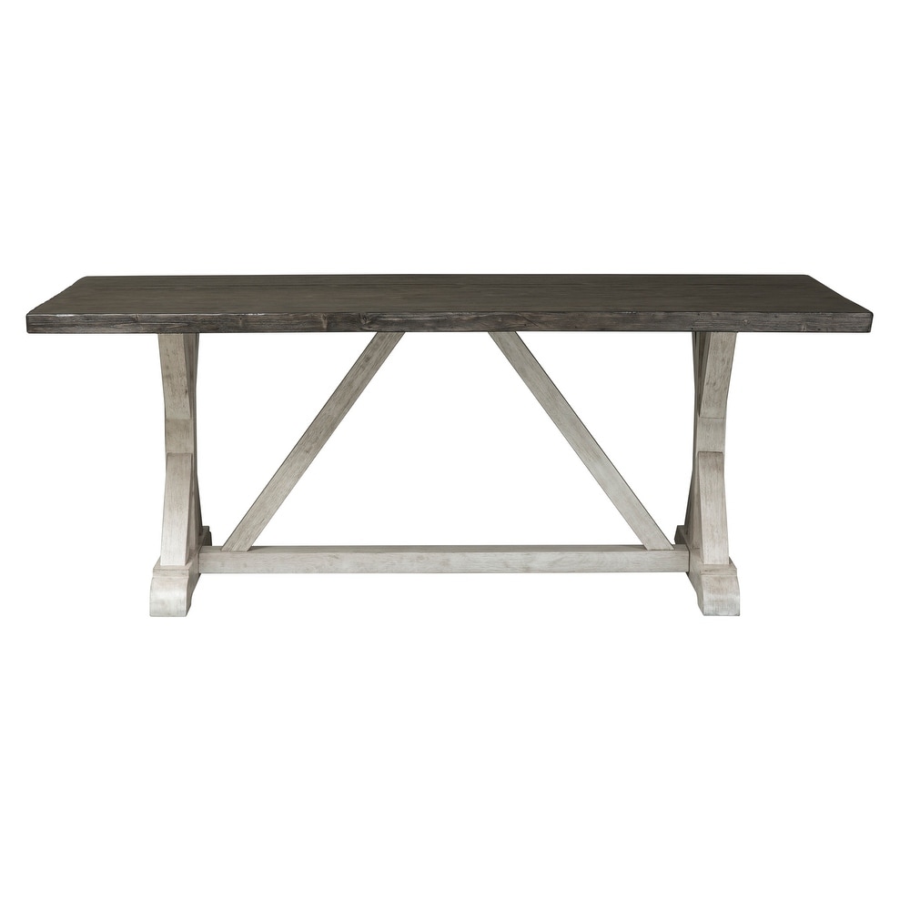 Willowrun Rustic White Weathered Gray 7 Piece Trestle Table Set