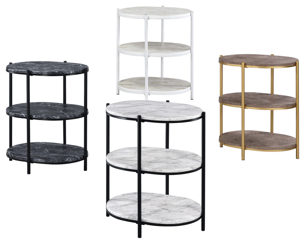 Renton 3 Tier Oval Table With Black Marble Shelves and Black Frame   Transitional   Side Tables And End Tables   by Office Star Products  Houzz