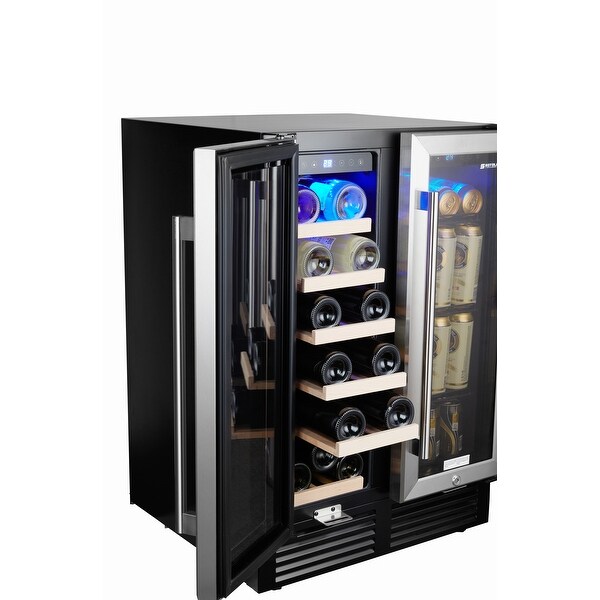 24'' Wine Cooler Refrigerator - Dual Zone Built-in or Freestanding Fridge with Stainless Steel Tempered Glass Door