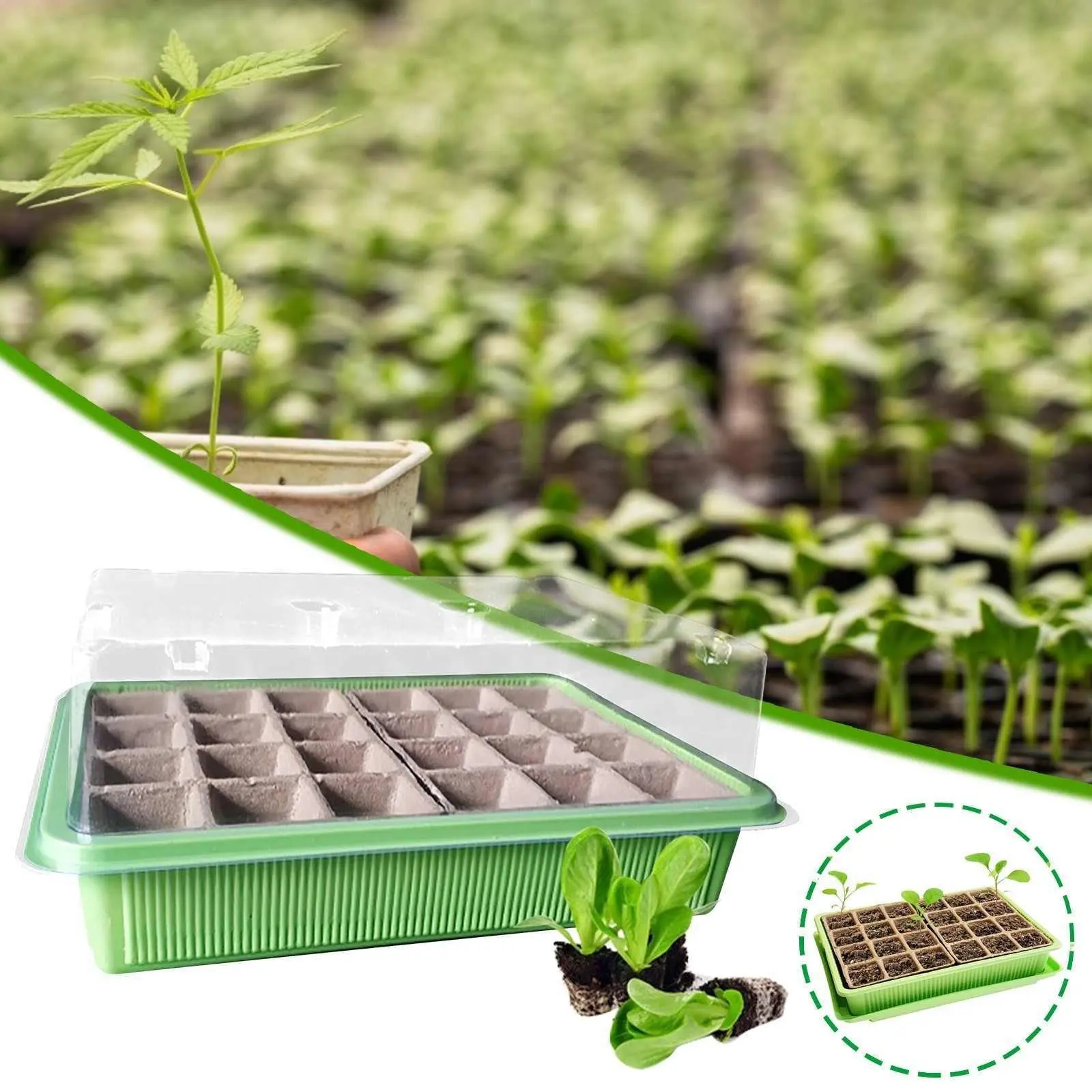 24 Holes Seed Starter Trays Nursery Pots Seedling Tray Plastic Nursery Pots Planting Seed Tray Base Garden Grow Box Supplies