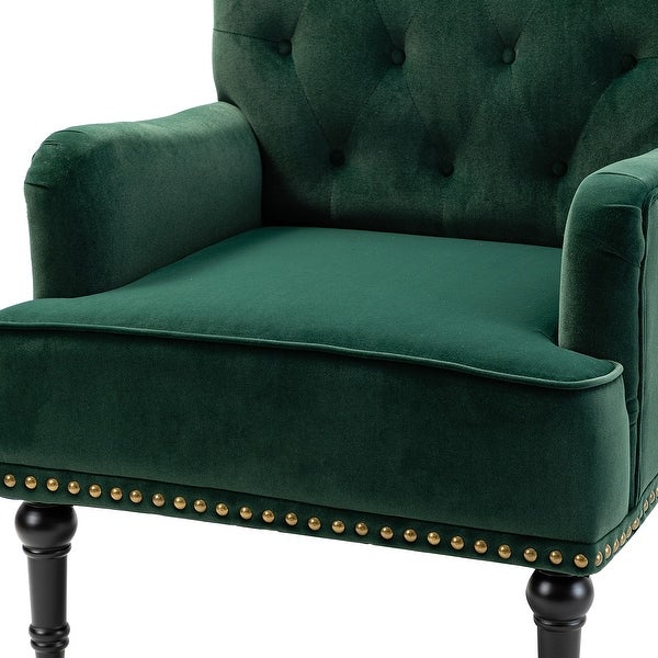 Geltrude Transitional Upholstered Button Tufted Club Chair with turned wooden Legs by HULALA HOME