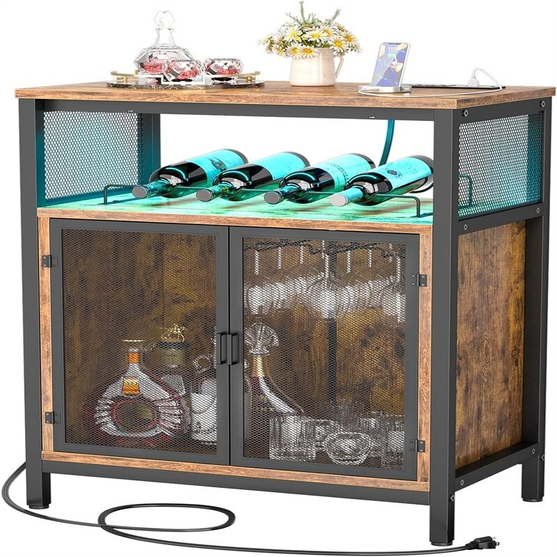 Wine Bar Cabinet with RGB Light and Outlet   23.6\