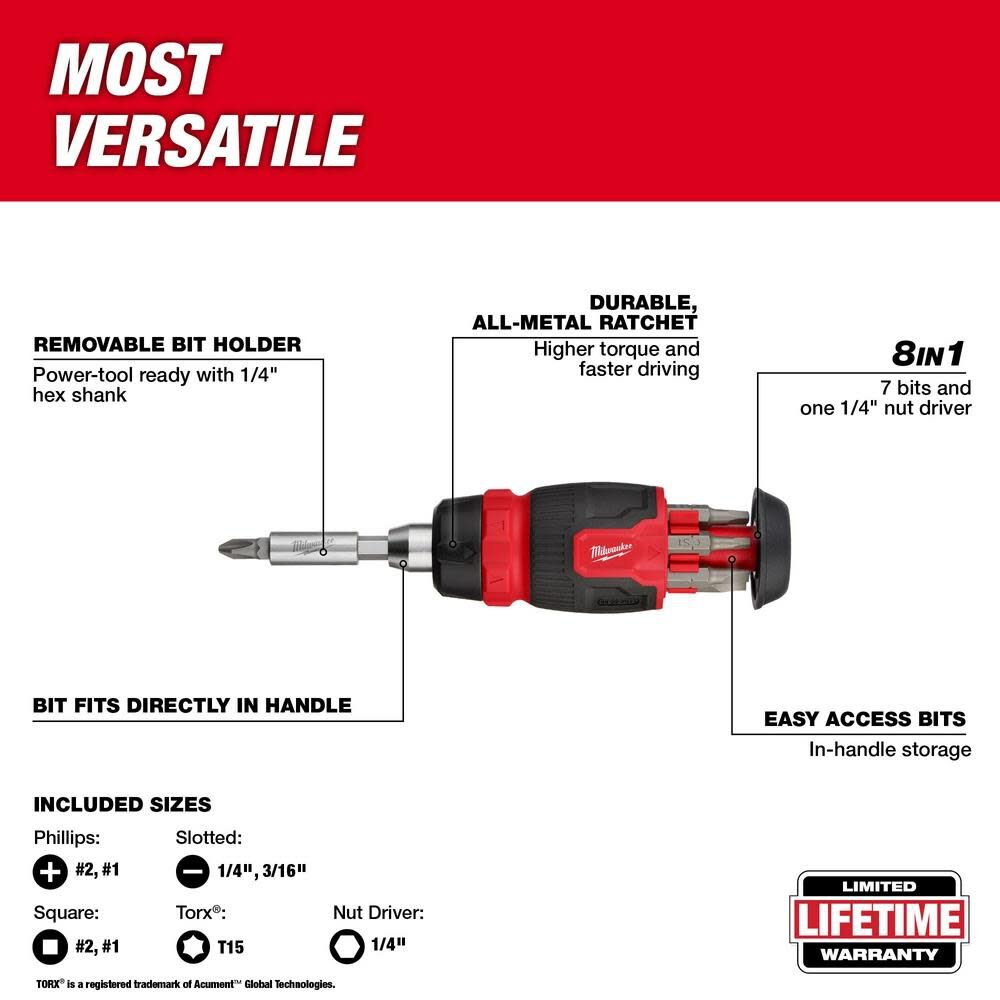 Milwaukee 8-in-1 Ratcheting Compact Multi-Bit Screwdriver 48-22-2913 from Milwaukee