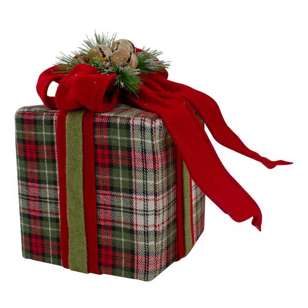 Red And Green Plaid Christmas Present Decoration With Bow